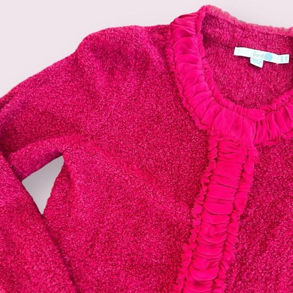 Women’s Boden Wool Cotton Nylon Blend Soft Cardigan With Ruffle Collar Size 8 - Picture 3 of 10